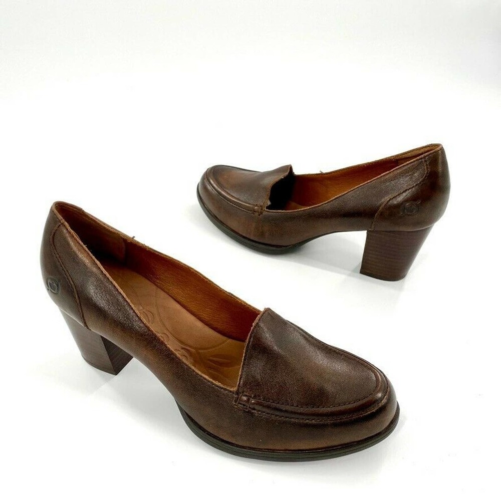 Born Sansa Womens Loafer Pumps Heels Cognac Brown Leather 8